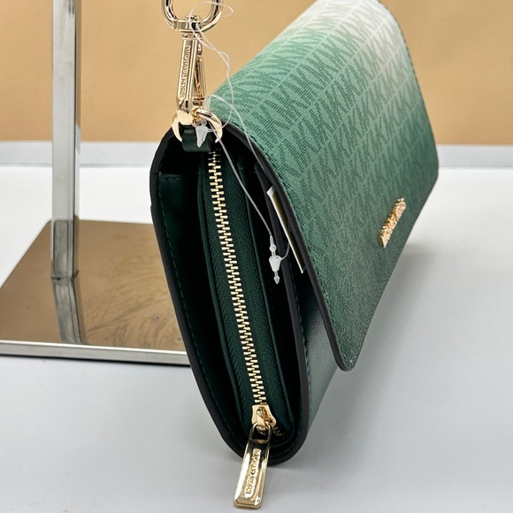 Michael Kors Jet Set Item Large Zip Around Wallet Crossbody Bag MK Ombre Green - Picture 5 of 15